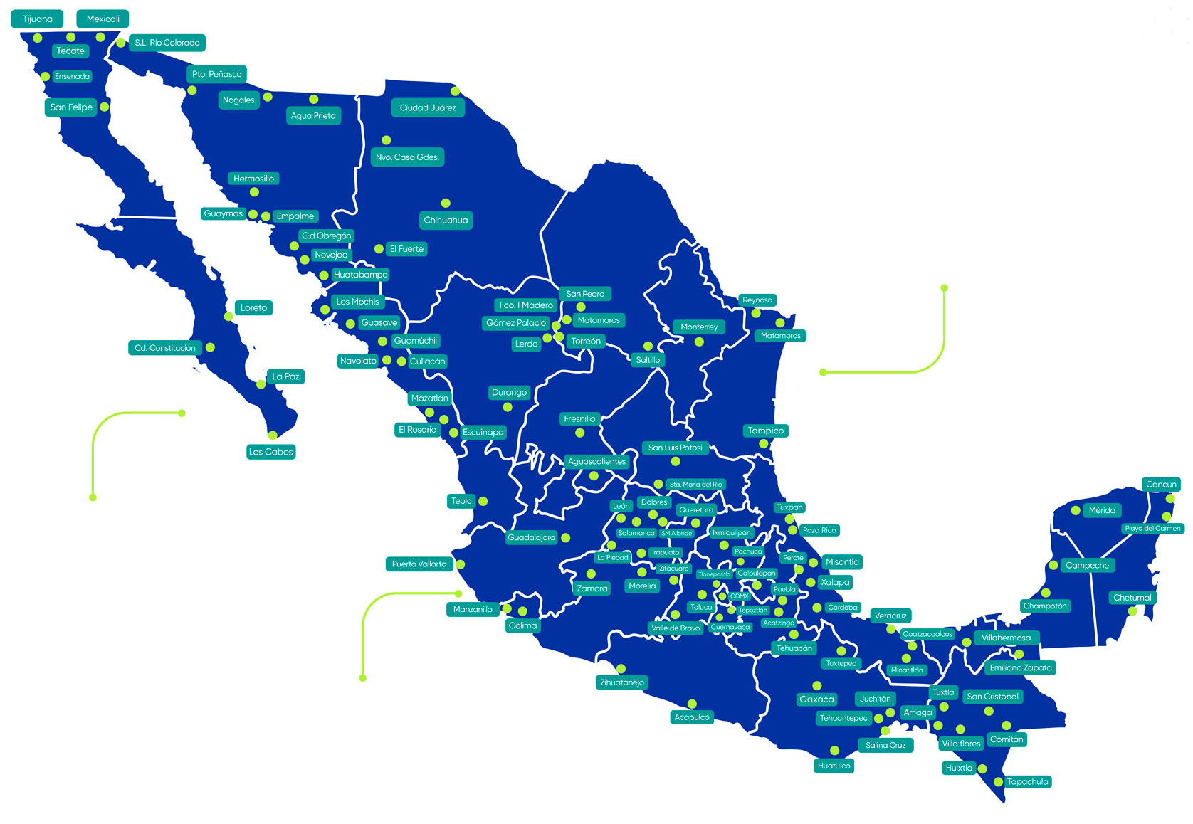 Mapa de Cobertura Nacional de la empresa en México